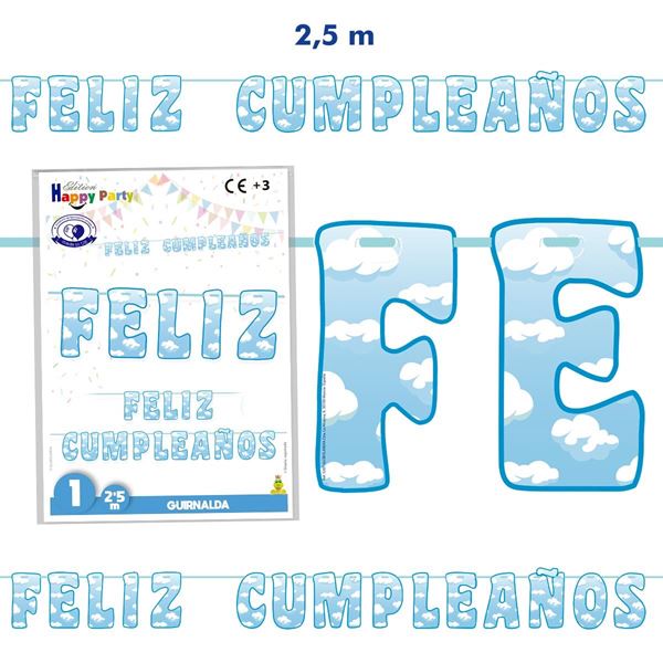 Imagen de Guirnalda Feliz Cumpleaños Nubes (2,5m)