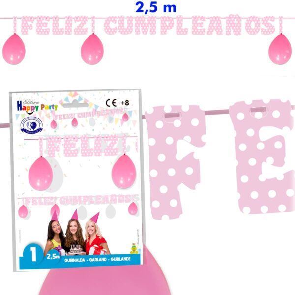 Picture of Guirnalda Feliz Cumpleaños Rosa Lunares (2,5m)