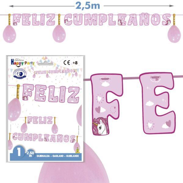 Imagens de Guirnalda Feliz Cumpleaños Letras Unicornio Rosa (2,5m)