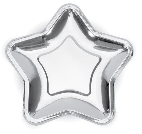 Imagen de Platos Estrella Plateado cartón 23cm (6 unidades)