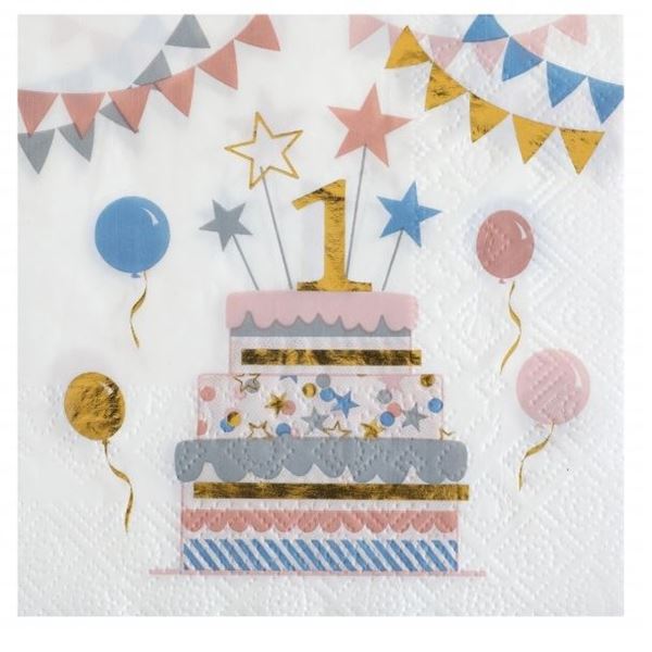 Imagen de Servilletas 1 Año Cumpleaños 25cm (20 uds)