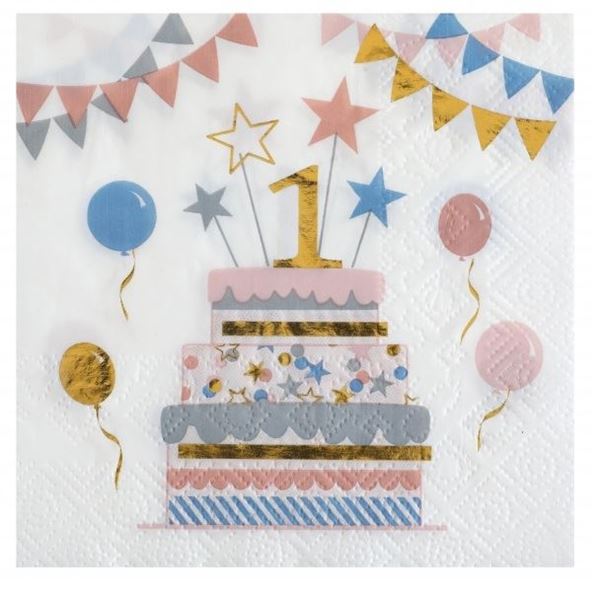 Servilletas 1 Año Cumpleaños 25cm (20 uds)✔️ por sólo 3,51 €. Envío en 24h.  Tienda Online. . ✓. Artículos de decoración  para Fiestas.