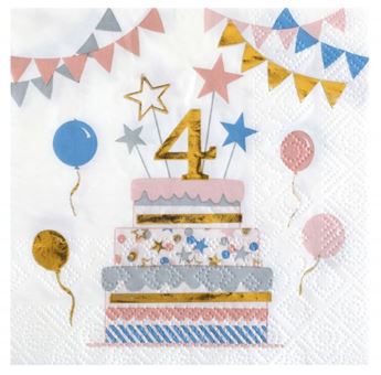 Imagen de Servilletas 4 Años Cumpleaños 25cm (20 uds.)
