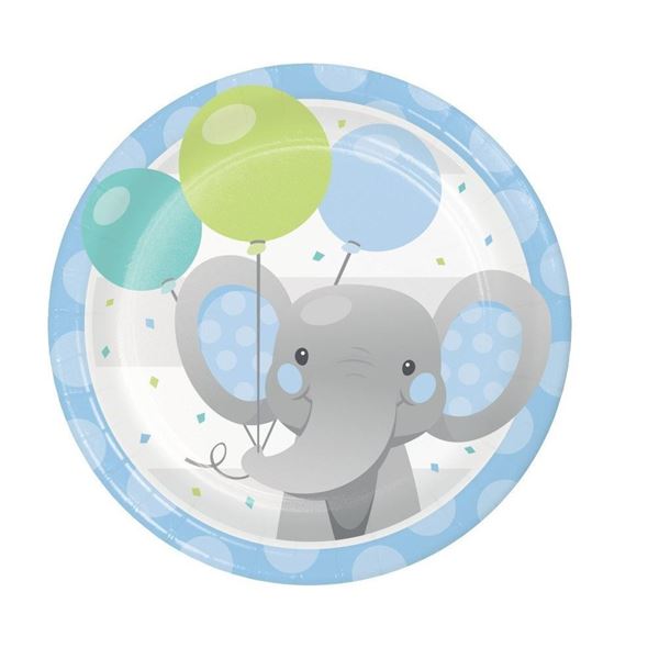 Imagen de Platos Elefante Dulce Azul cartón 18cm (8 unidades)