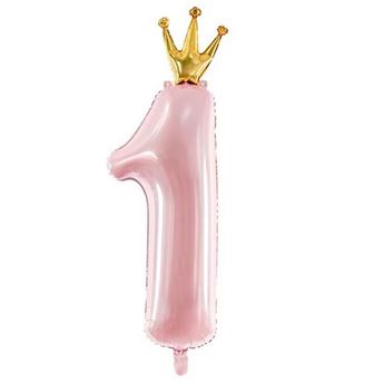 Imagen de Globo Número 1 Rosa Claro Corona Gigante (90cm)
