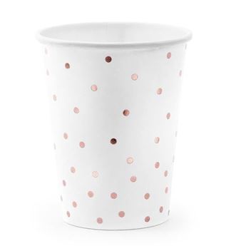 Imagen de Vasos Blancos puntos rosa dorados (6)