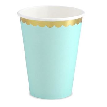 Imagen de Vasos Verde Mint Borde Dorado cartón (6 unidades)