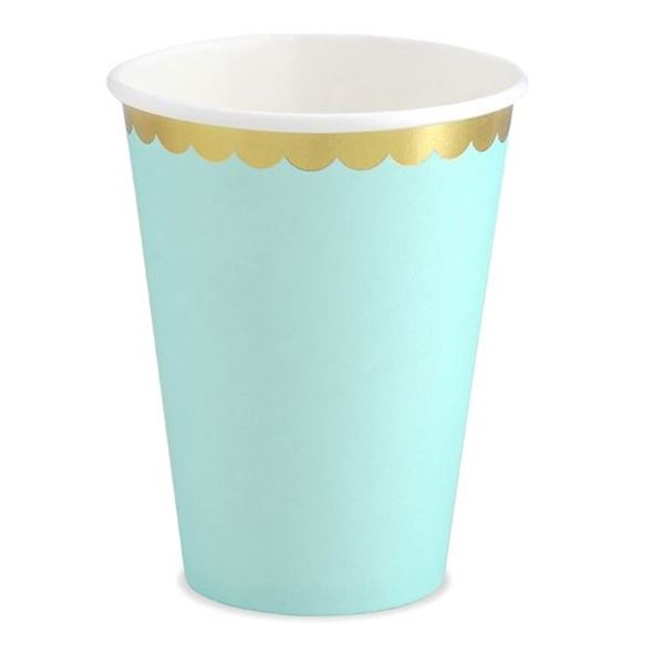 Imagen de Vasos Verde Mint Borde Dorado cartón (6 unidades)
