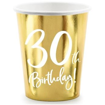 Imagen de Vasos 30 Cumpleaños Dorados cartón (6 unidades)