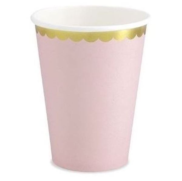 Imagen de Vasos Rosa Borde Dorado cartón (6 unidades)