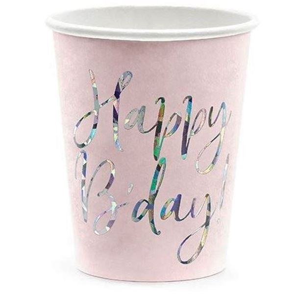Imagens de Vasos Happy Birthday Rosas cartón (6 unidades)