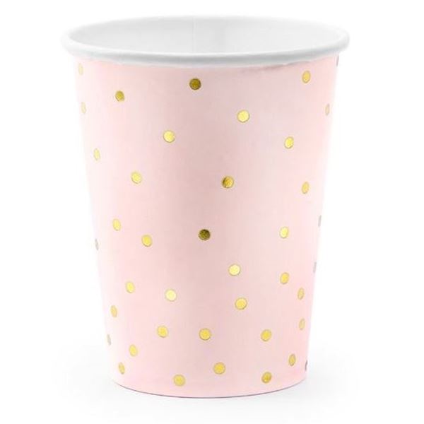 Picture of Vasos Rosas Puntos Dorados cartón (6 unidades)
