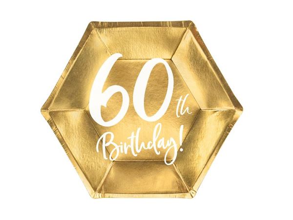 Imagens de Platos 60 Cumpleaños Dorados cartón 20cm (6 unidades)