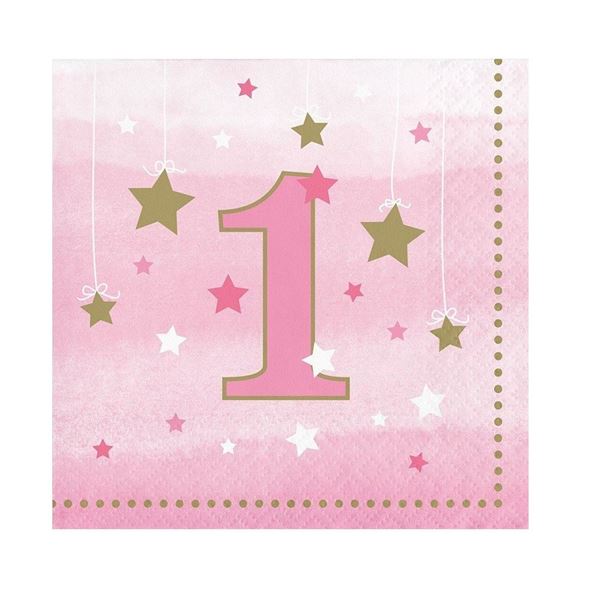 Imagen de Servilletas Primer Añito Rosa Estrellas 25cm (16 uds.)