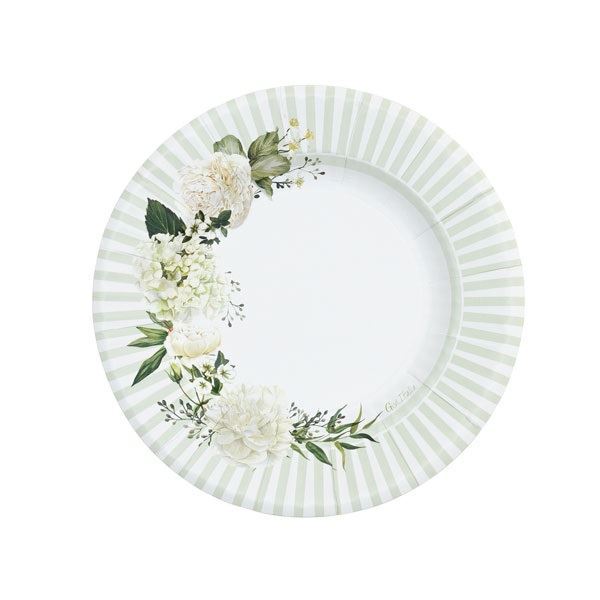 Imagens de Platos Flores Blancas cartón 21cm (8 unidades)