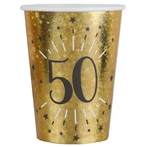 Imagen de Vasos 50 Cumpleaños Negro/Dorado cartón (10 unidades)