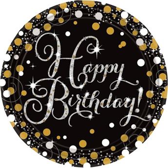 Imagen de Platos Happy Birthday Elegante cartón 23cm (8 unidades)