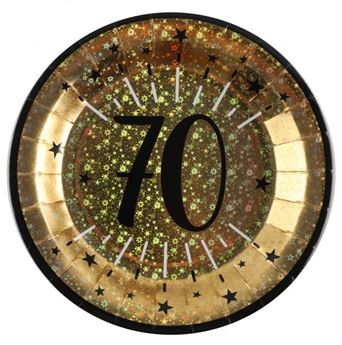 Imagen de Platos 70 Cumpleaños Negro/Dorado cartón 23cm (10 unidades)