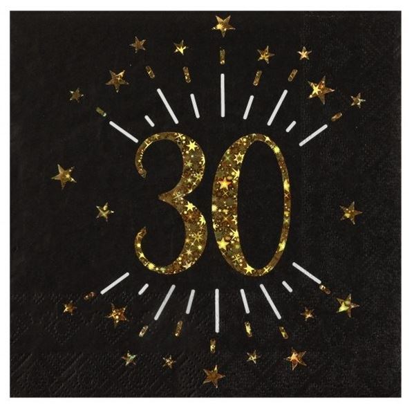 Picture of Servilletas 30 Cumpleaños Negro/Dorado 33cm (10 uds)