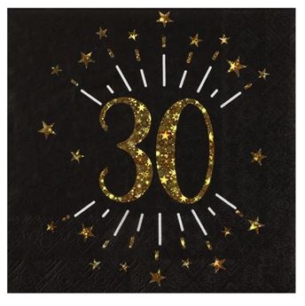 Imagen de Servilletas 30 Cumpleaños Negro/Dorado papel 33cm (10 unidades)