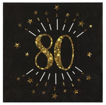 Picture of Servilletas 80 Cumpleaños Negro/Dorado papel 33cm (10 unidades)