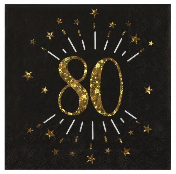 Imagens de Servilletas 80 Cumpleaños Negro/Dorado papel 33cm (10 unidades)