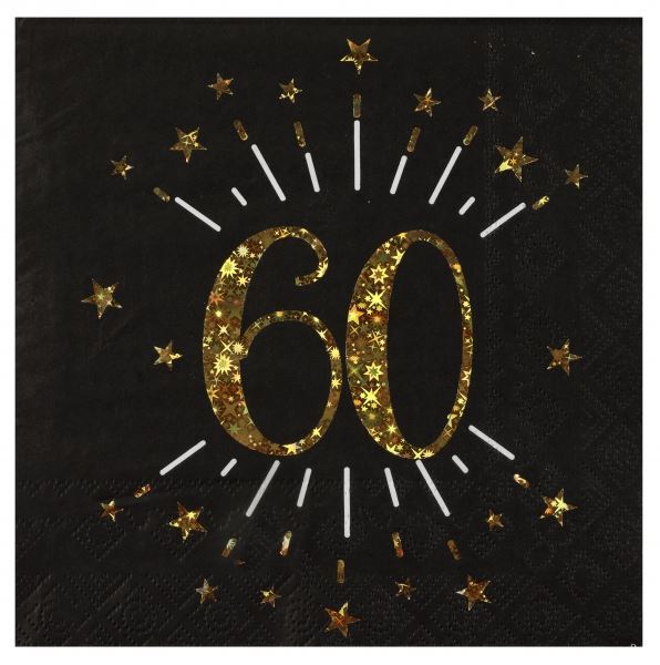Imagen de Servilletas 60 Cumpleaños Negro/Dorado papel (10)