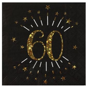 Imagen de Servilletas 60 Cumpleaños Negro/Dorado papel 33cm (10 unidades)