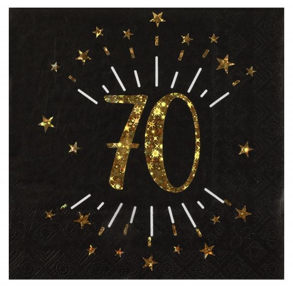 Imagen de Servilletas 70 Cumpleaños Negro/Dorado papel (10)