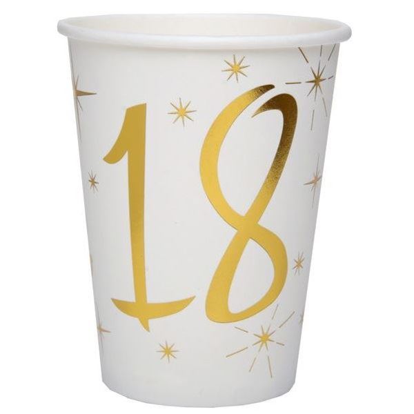 Picture of Vasos 18 Cumpleaños Blanco Dorado cartón (10 unidades)