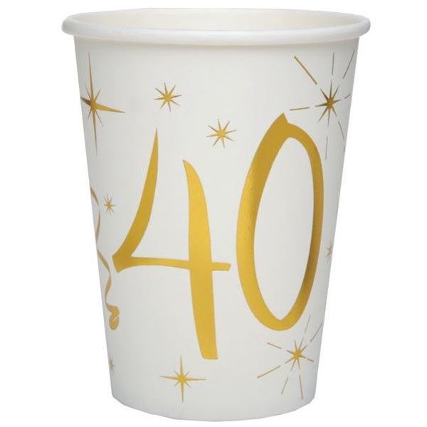 Picture of Vasos 40 Cumpleaños Blanco Dorado cartón (10 unidades)