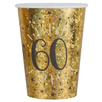 Imagen de Vasos 60 Cumpleaños Negro/Dorado cartón (10 unidades)