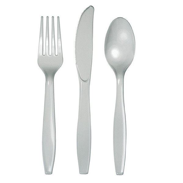 Imagen de Cubiertos Gris Plateado Celebrations Reutilizables (6x3 unidades)