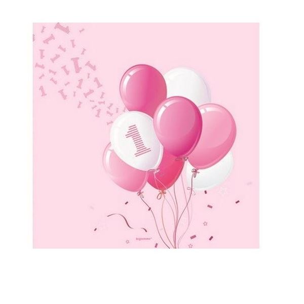 Imagen de Servilletas Un Añito Rosa Globos papel 33cm (20 unidades)