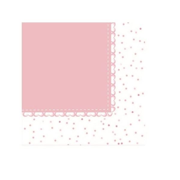 Picture of Servilletas Rosa con Blanco Corazones papel 33cm (20 unidades)