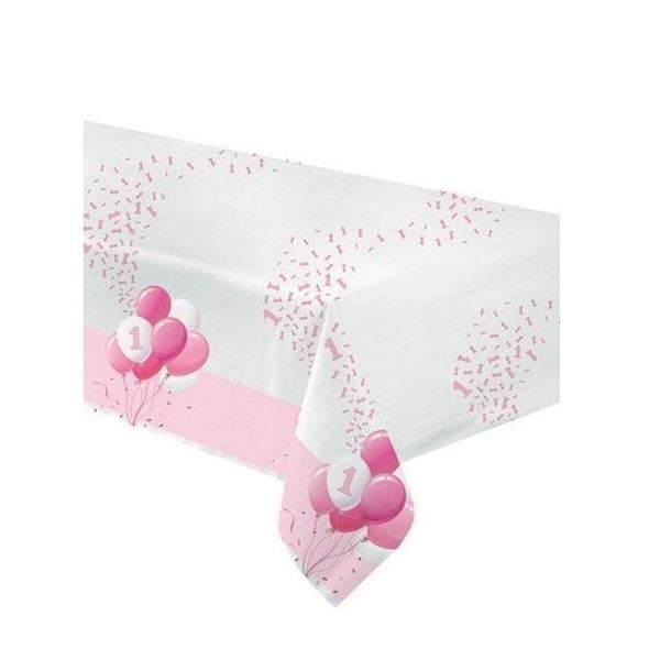 Imagen de Mantel Un Añito Rosa Globos papel (120cm x 180cm)