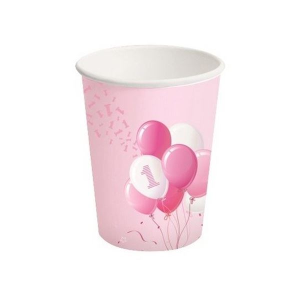 Picture of Vasos Un Añito Rosa Globos cartón (8 unidades)