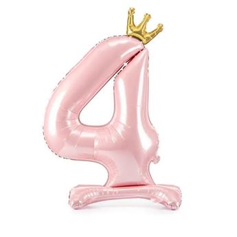 Imagen de Globo Número 4 Rosa Claro Corona con Base (84cm)