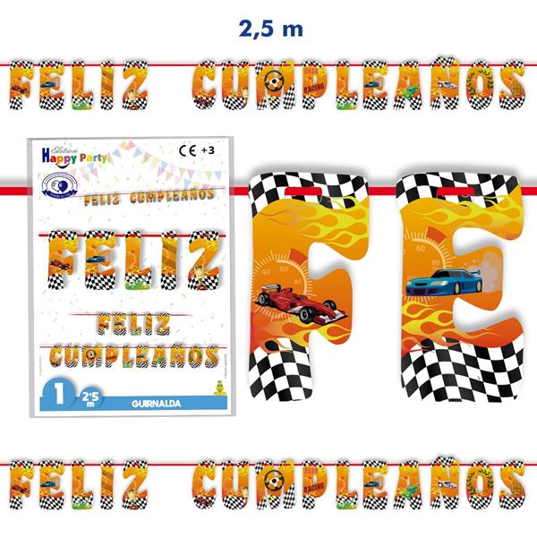 Imagen de Guirnalda Feliz Cumpleaños de Carreras de Coches (2,5m)