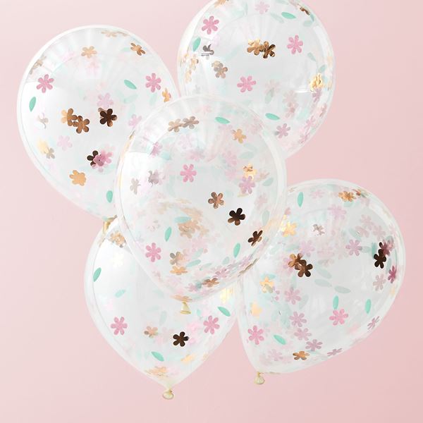 Imagen de Globos Transparentes con Confeti Floral Látex (5 unidades)