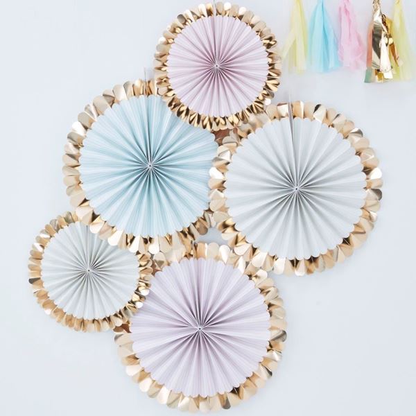 Imagen de Decorados Abanico Pastel y Dorado papel (5 unidades)