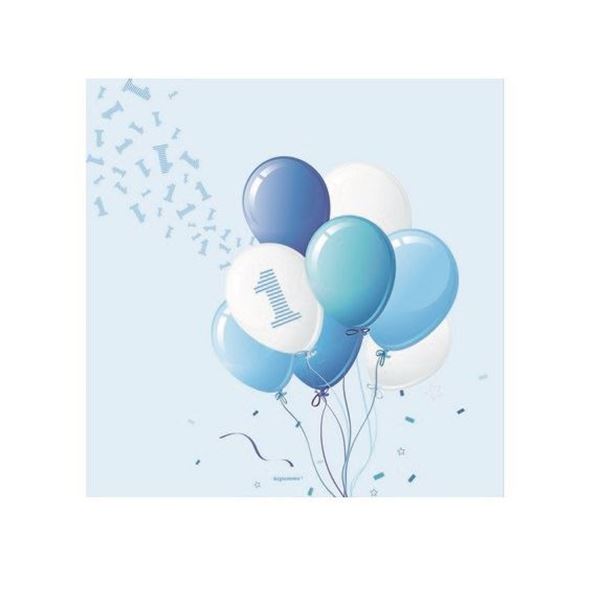 Imagen de Servilletas Un Añito Azul Globos papel 33cm (20 unidades)