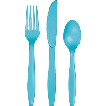 Imagens de Cubiertos Azul Caribe Reutilizables (8x3)