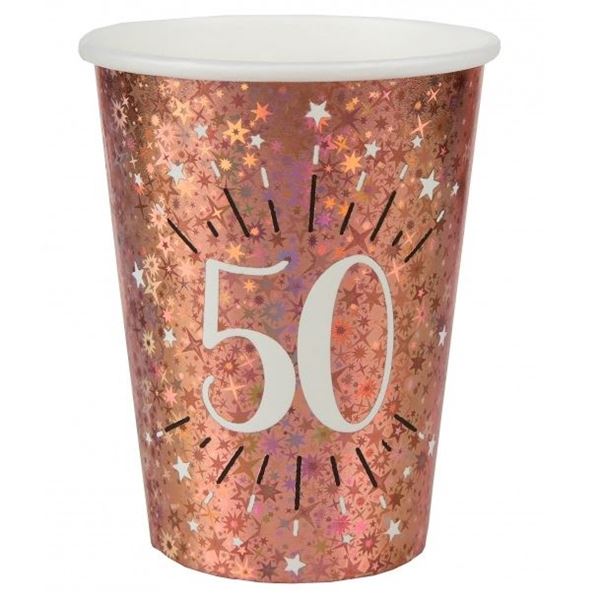 Imagen de Vasos 50 Cumpleaños Rosa Dorado Sparkling cartón (10 unidades)