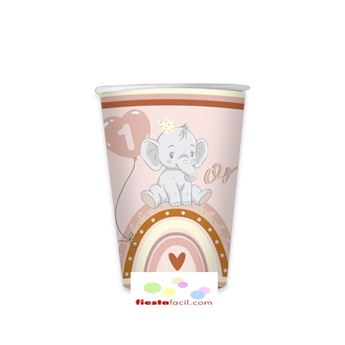 Imagen de Vasos un Año Boho Rosa cartón (8 unidades)