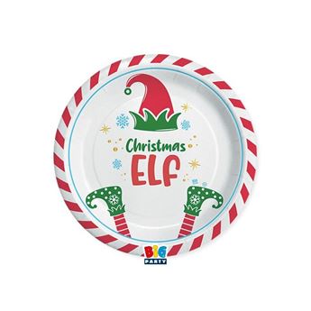 Imagen de Platos Navidad Elfos cartón 18cm (8 uds.)