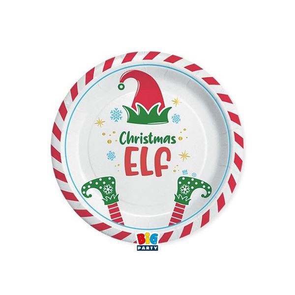 Imagen de Platos Navidad Elfos cartón 18cm (8 uds.)