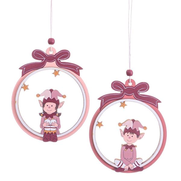 Imagen de Colgantes Madera Navidad Elfos Rosas (2 unidades)