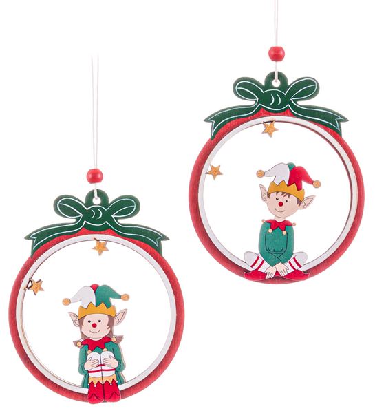 Imagen de Colgante Madera Navidad Elfos Colores (2 uds.)