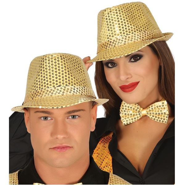 Imagen de Sombrero Gangster Dorado Lentejuelas